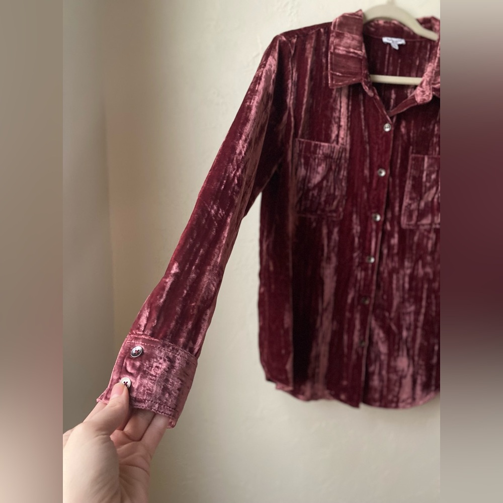 Splendid Velvet Button-Down Shirt - Deep Red - Picture 3 of 8